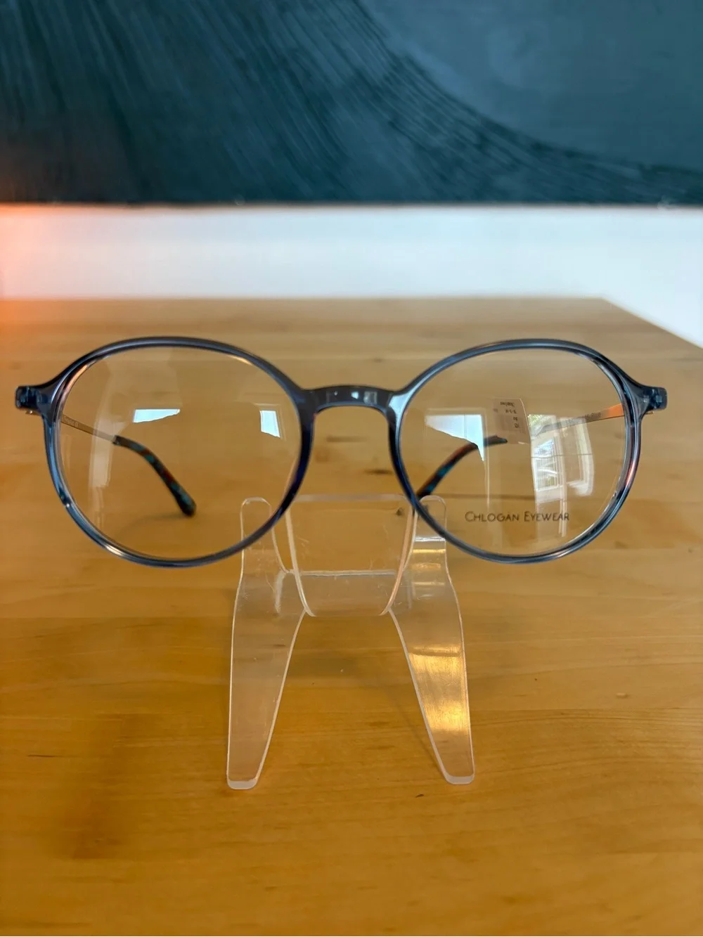 Chlogan Eyewear Round Translucent Blue Eyeglasses Silver Temples 9125 50-16-145